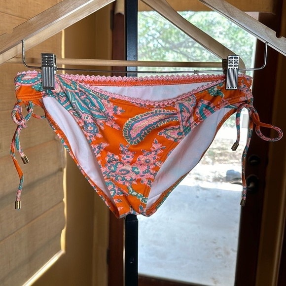 Billabong Other - Billabong Low Rise Orange Pink Blue Paisley Ruched String Bottoms Size Large